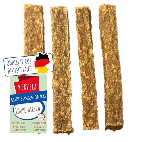 MERVELA® Hirsch Kausticks, 1 KG [Qualität aus Deutschland] für Allergiker Sensitive Hunde, Belohnung, Trainingssnack, getreidefrei, Hundesnack, hypoallergen, Hunde Leckerli, Proteinreicher Kausnack von MERVELA