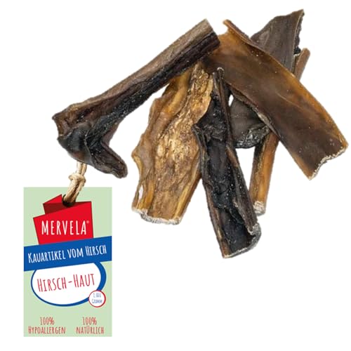 MERVELA® Hirschhaut Stangen, 1 KG [Qualität aus Deutschland] für Allergiker Sensitive Hunde, Belohnung, Trainingssnack, getreidefrei, Hundesnack, hypoallergen, Kausnack, Proteinreich, natürlich von MERVELA