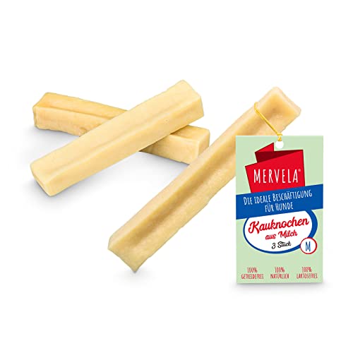 MERVELA® Kaukäse für Hunde | 3 * 60 Gramm | Käseknochen | Beschäftigung & Belohnung | Käsestangen für Mittlere Hunde | Harter Yak Käse, Langer Kauspaß von MERVELA
