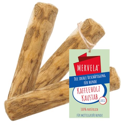 MERVELA® Kaffeeholz Kaustab | Kauspielzeug für Hunde | langlebiger Holzknochen für Kauspass & Kauvergnügen | 100% natürlich | langanhaltende Beschäftigung (Large, 3 Stück) von MERVELA