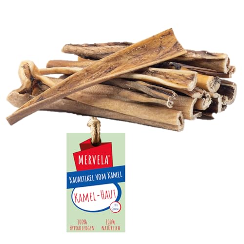 MERVELA® Kamelhaut Stangen, 1 KG [Qualität aus Deutschland] für Allergiker Sensitive Hunde, Belohnung, Trainingssnack, getreidefrei, Hundesnack, hypoallergen, Kausnack, Proteinreich, natürlich von MERVELA