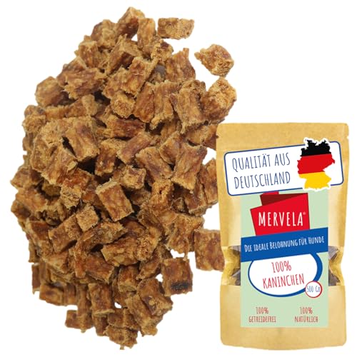 MERVELA® Premium Kaninchen Kauwürfel für Hunde, 500g - Ideal als Trainingsleckerli | 100% Natürliches Kaninchenfleisch | Hypoallergen für Sensible Hunde | Made in Germany von MERVELA