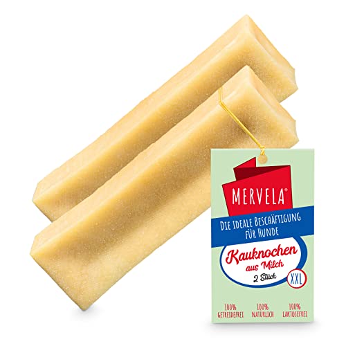 MERVELA® Kaukäse für Hunde | 2 * 170 Gramm | XXL | Käseknochen für Hunde | Beschäftigung & Belohnung | Käsestangen für sehr große Hunde | Harter Yak Käse Hund, Langer Kauspaß von MERVELA