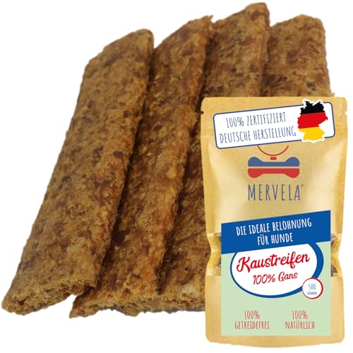 MERVELA® Gans Fleischstreifen | 500 Gramm [Qualität aus Deutschland] für Allergiker Sensitive Hunde | Belohnung | Trainingssnack | getreidefrei | Hundesnack von MERVELA