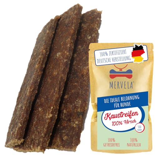 MERVELA® Hirsch Fleischstreifen | 500 Gramm [Qualität aus Deutschland] für Allergiker Hunde | Belohnung | Trainingssnack | getreidefrei | Hundesnack von MERVELA