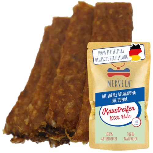 MERVELA® Huhn Fleischstreifen | 500 Gramm [Qualität aus Deutschland] für Sensitive Hunde | Belohnung | Trainingssnack | getreidefrei | Hundesnack von MERVELA