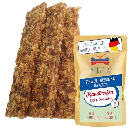 MERVELA® Kaninchen Fleischstreifen | 500 Gramm | getreidefreie Hundeleckerli | Kaustreifen | hoher Fleischanteil | Kausnack für Hunde | Fleischstreifen von MERVELA