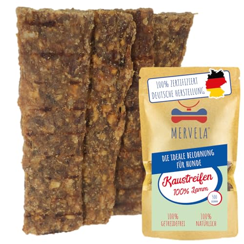 MERVELA® Lamm Fleischstreifen | 500 Gramm | Chewies | getreidefreie Hundeleckerli | Kaustreifen | hoher Fleischanteil | Kausnack für Hunde | Belohnung | Training Fleischstreifen von MERVELA