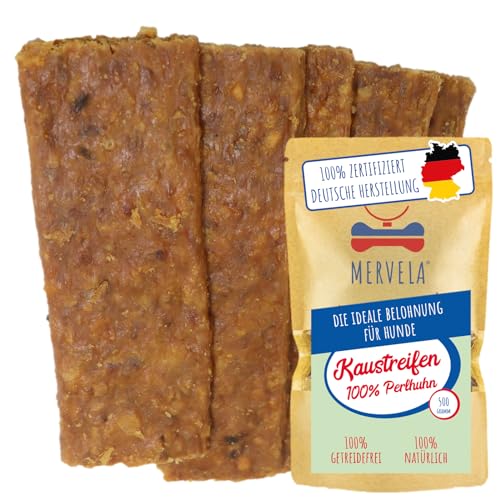 MERVELA® Perlhuhn Fleischstreifen | 500 Gramm [Qualität aus Deutschland] für Allergiker Hunde | Belohnung | Trainingssnack | Leckerli getreidefrei | Hundesnack von MERVELA