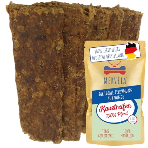 MERVELA® Pferd Fleischstreifen | 1.000 Gramm [Qualität aus Deutschland ] für Allergiker Sensitive Hunde | Belohnung | Trainingssnack | getreidefrei | Hundesnack von MERVELA