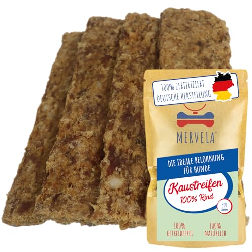 MERVELA® Rind Fleischstreifen | 500 Gramm [Qualität aus Deutschland] für Sensitive Hunde | Belohnung | Trainingssnack | getreidefrei | Hundesnack von MERVELA