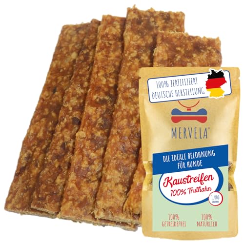 MERVELA® Truthahn Fleischstreifen | 500 Gramm [Qualität aus Deutschland ] für Allergiker Hunde | Belohnung | Trainingssnack | getreidefrei | Hundesnack von MERVELA