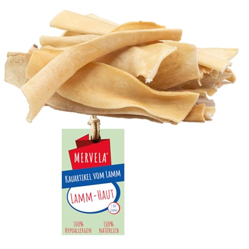 MERVELA® Lammhaut Stangen, 1 KG [Qualität aus Deutschland] für Allergiker Sensitive Hunde, Belohnung, Trainingssnack, getreidefrei, Hundesnack, hypoallergen, Kausnack, Proteinreich, natürlich von MERVELA