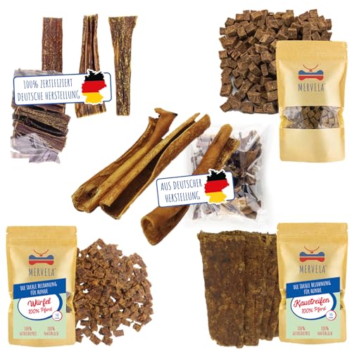 MERVELA® Pferd monoprotein für Hunde | Trainingssnack Würfel | Pferdekopfhaut | Pferdedörrfleisch | für allergische Hunde (1 kg) von MERVELA