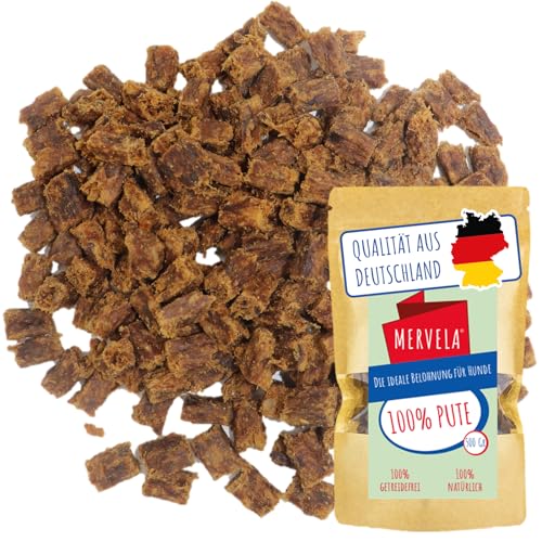 MERVELA® Premium Pute Kauwürfel für Hunde, 500g - Ideal als Trainingsleckerli | 100% Natürliches Putenfleisch | Hypoallergen für Sensible Hunde | Made in Germany von MERVELA