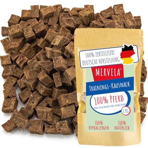 MERVELA® Leckerli Pferd | 1.000 g | für allergische Sensible hypoallergene Hunde | ideal für Training & Belohnung | Kausnack getreidefrei & monoprotein von MERVELA