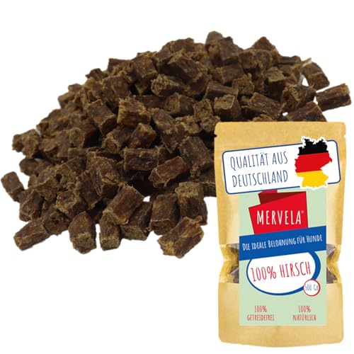 MERVELA® Premium Hirsch Kauwürfel für Hunde, 500g - Ideal als Trainingsleckerli | 100% Natürliches Hirschfleisch | Hypoallergen für Sensible Hunde | Made in Germany von MERVELA