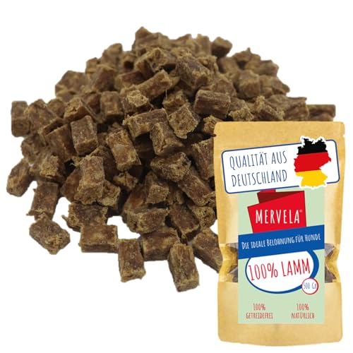 MERVELA® Premium Lamm Kauwürfel für Hunde, 500g - Ideal als Trainingsleckerli | 100% Natürliches Lammfleisch | Hypoallergen für Sensible Hunde | Made in Germany von MERVELA