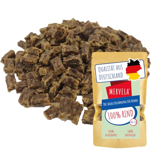 MERVELA® Premium Rind Kauwürfel für Hunde, 500g - Ideal als Trainingsleckerli | 100% Natürliches Rindfleisch | Hypoallergen für Sensible Hunde | Made in Germany von MERVELA