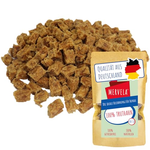 MERVELA® Premium Truthahn Kauwürfel für Hunde, 500g - Ideal als Trainingsleckerli | 100% Natürliches Truthahnfleisch | Hypoallergen für Sensible Hunde | Made in Germany von MERVELA