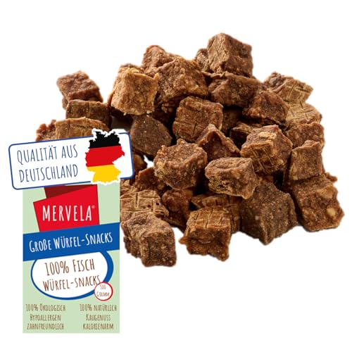 MERVELA® Würfelhappen Fisch für Hunde, 500 Gramm [Qualität aus Deutschland] für Allergiker Sensitive, Belohnung, Trainingssnack, getreidefrei, Hundesnack, hypoallergen, Hunde Leckerli von MERVELA