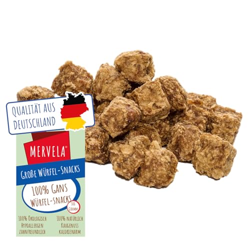 MERVELA® Würfelhappen Gans für Hunde, 500 Gramm [Qualität aus Deutschland] für Allergiker Sensitive, Belohnung, Trainingssnack, getreidefrei, Hundesnack, hypoallergen, Hunde Leckerli von MERVELA