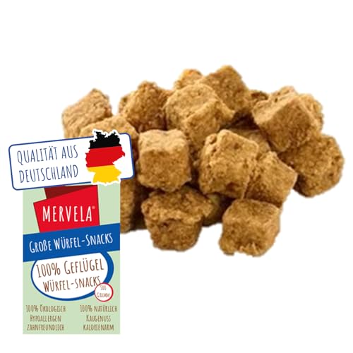 MERVELA® Würfelhappen Geflügel für Hunde, 500 Gramm [Qualität aus Deutschland] für Allergiker Sensitive, Belohnung, Trainingssnack, getreidefrei, Hundesnack, hypoallergen, Hunde Leckerli von MERVELA