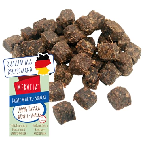 MERVELA® Würfelhappen Hirsch für Hunde, 500 Gramm [Qualität aus Deutschland] für Allergiker Sensitive, Belohnung, Trainingssnack, getreidefrei, Hundesnack, hypoallergen, Hunde Leckerli von MERVELA