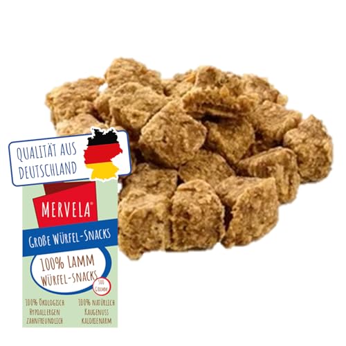 MERVELA® Würfelhappen Lamm für Hunde, 500 Gramm [Qualität aus Deutschland] für Allergiker Sensitive, Belohnung, Trainingssnack, getreidefrei, Hundesnack, hypoallergen, Hunde Leckerli von MERVELA