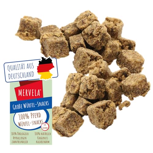 MERVELA® Würfelhappen Pferd für Hunde, 500 Gramm [Qualität aus Deutschland] für Allergiker Sensitive, Belohnung, Trainingssnack, getreidefrei, Hundesnack, hypoallergen, Hunde Leckerli von MERVELA