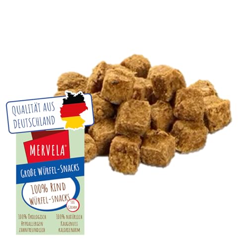 MERVELA® Würfelhappen Rind für Hunde, 500 Gramm [Qualität aus Deutschland] für Allergiker Sensitive, Belohnung, Trainingssnack, getreidefrei, Hundesnack, hypoallergen, Hunde Leckerli von MERVELA