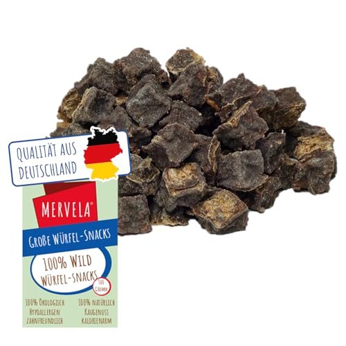 MERVELA® Würfelhappen Wild für Hunde, 500 Gramm [Qualität aus Deutschland] für Allergiker Sensitive, Belohnung, Trainingssnack, getreidefrei, Hundesnack, hypoallergen, Hunde Leckerli von MERVELA