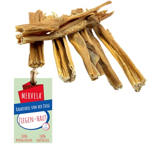 MERVELA® Ziegenhaut Stangen, 1 KG [Qualität aus Deutschland] für Allergiker Sensitive Hunde, Belohnung, Trainingssnack, getreidefrei, Hundesnack, hypoallergen, Kausnack, Proteinreich, natürlich von MERVELA