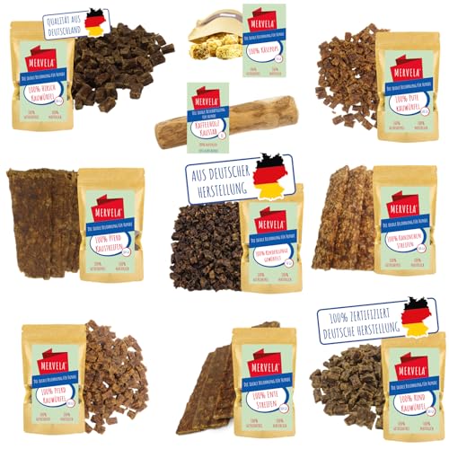 MERVELA Geschenkbox für große Hunde, Hundebesitzer zu Weihnachten beschenken, 100% natürlichen Kausnacks und Leckerlies, Snackbox, Leckerliebox (über 1kg vers. Snacks+Hundefootball+Napf) von MERVELA