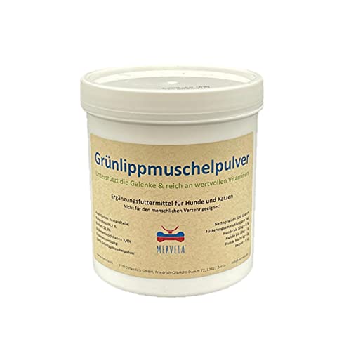 MERVELA Grünlippmuschelpulver | 100 Gramm | Gelenkpulver Vollfettqualität | Unterstützt Gelenke & Gelenkfunktion | Naturprodukt für jedes Alter | Grünlippmuschel Hund & Katze mit hoher Akzeptanz von MERVELA