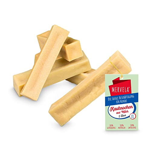MERVELA® Kaukäse für Hunde | 5 * 120 Gramm | XL | Käseknochen | Beschäftigung & Belohnung | Käsestangen für Große Hunde | Harter Yak Käse, Langer Kauspaß von MERVELA