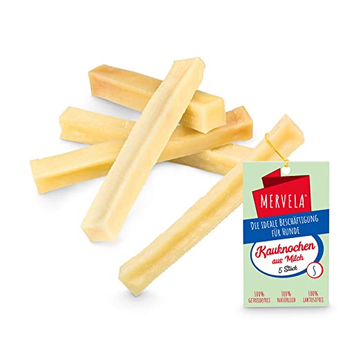 MERVELA® Kaukäse für Hunde | 5 * 40 Gramm | Käseknochen | Beschäftigung & Belohnung | Käsestangen für Kleine Hunde | Harter Yak Käse, Langer Kauspaß von MERVELA