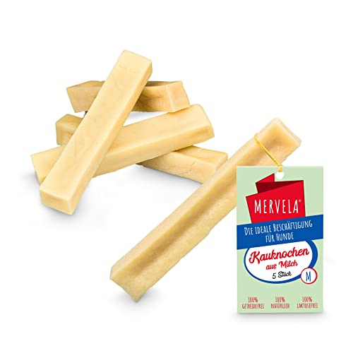 MERVELA® Kaukäse für Hunde | 5 * 60 Gramm | Käseknochen | Beschäftigung & Belohnung | Käsestangen für Mittlere Hunde | Harter Yak Käse, Langer Kauspaß von MERVELA