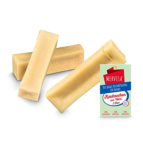 MERVELA® Kaukäse für Hunde | 3 * 170 Gramm | XXL | Käseknochen für Hunde | Beschäftigung & Belohnung | Käsestangen für sehr große Hunde | Harter Yak Käse Hund, Langer Kauspaß von MERVELA