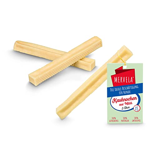 MERVELA® Kaukäse für Hunde | 3 * 30 Gramm | Käseknochen | Beschäftigung & Belohnung | Käsestangen für Sehr Kleine Hunde | Harter Yak Käse, Langer Kauspaß von MERVELA