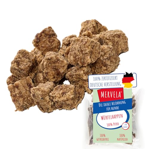 MERVELA Pferd Würfelhappen | 100% Pferd pur | 1.000g | Pferd Würfel Kausnack | Qualität aus Deutschland | ideal für hypoallergene, allergische und Sensible Hunde von MERVELA