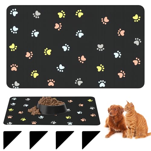 Petfood mat, napfunterlage Katzen Hund,50 x 30 cm voerbakmat, siliconen hundenapf unterlage, waterafstotend Anti-Slip(donkergrijs) von MERVYNGLYNNHUNTER
