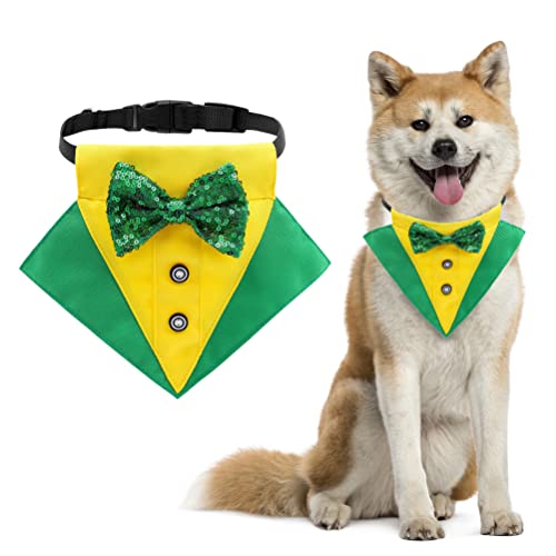 St. Patrick's Day Hundehalsband mit Fliege und D-Ring, verstellbares Hunde-Smoking-Lätzchen, Cosplay-Bandana, dreieckiges Handtuch für das irische Festival (L, gelbgrün) von MESERY
