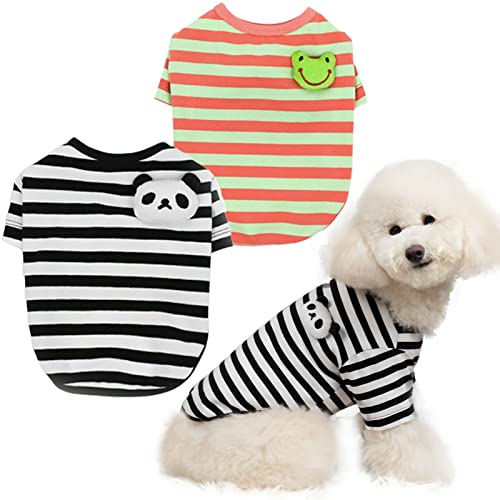 2er-Pack Hunde-Shirt mit Ärmeln, klassischer gestreifter Stil, Hundekleidung aus weichem und atmungsaktivem reinem Baumwoll-Stretchstoff für Haustiere, Hunde und Katzen (groß) von MESHEEN