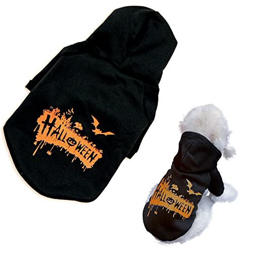 Halloween-Hunde-Kapuzenpullover bedruckt mit klassischen Halloween-Grafiken zum Tragen bei kaltem Wetter (Schloss, klein) von MESHEEN