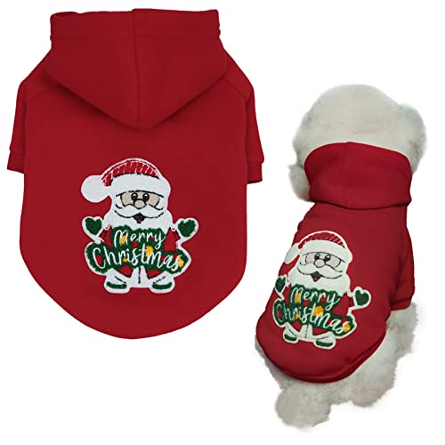 MESHEEN Hund Weihnachten Kostüm für kleine mittelgroße Hunde Stickerei Original Weihnachtsmuster Katze Weihnachten Outfit Verwendung Mode Hoodies Design mit warmem gebürstetem Stoff Kaltwetter von MESHEEN