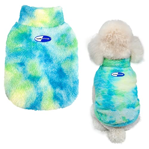 MESHEEN Hundepullover mit Batikfärbung für kleine Hunde aus hautfreundlichem, weichem, atmungsaktivem Stretch-Fleece-Stoff, hält Ihr Haustier gemütlich von MESHEEN
