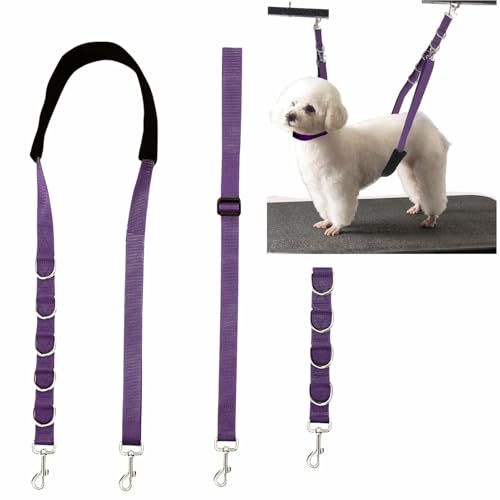 Bauchgurt für Hundepflege, Schönheitssicherheitsleine, Tierkosmetologie, festes Band für kleine und mittelgroße Haustiere, Haarschneiden, Waschen, verstellbares Nylon, 3 Stück (lila) von MESINURS