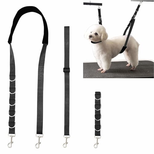 Bauchgurt für Hundepflege – Haustier-Schönheitssicherheitsleine, Tier-Kosmetologie, festes Band für kleine und mittelgroße Haustiere, Haarschneidewaschen, verstellbares Nylon, 3er-Set (schwarz) von MESINURS