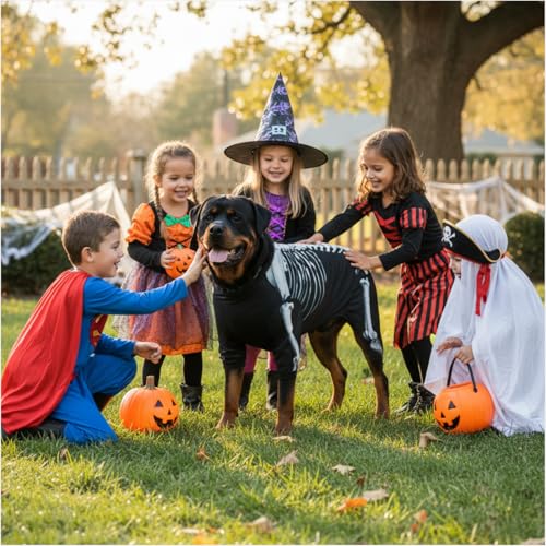 Skelett-Hunde-Halloween-Kostüm, gruseliges Knochen-Hunde-Outfit, Haustier-Totenkopf-Muster, Halloween-Anzug, lustig, erschreckend, große Rassen, Welpenkleid, Doggen (XL) von MESINURS